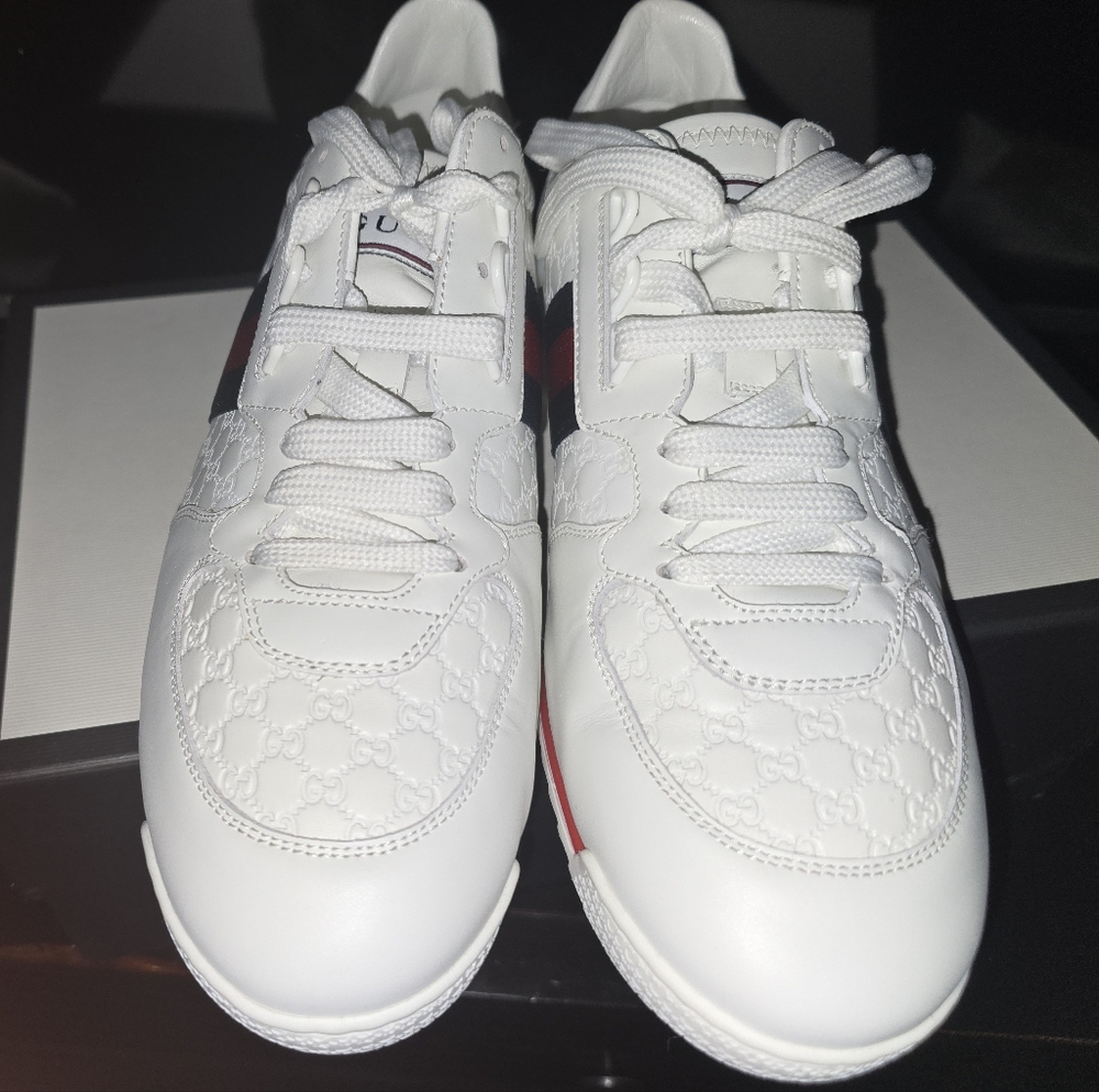 Gucci White and Blue Sneakers with Textured Soles